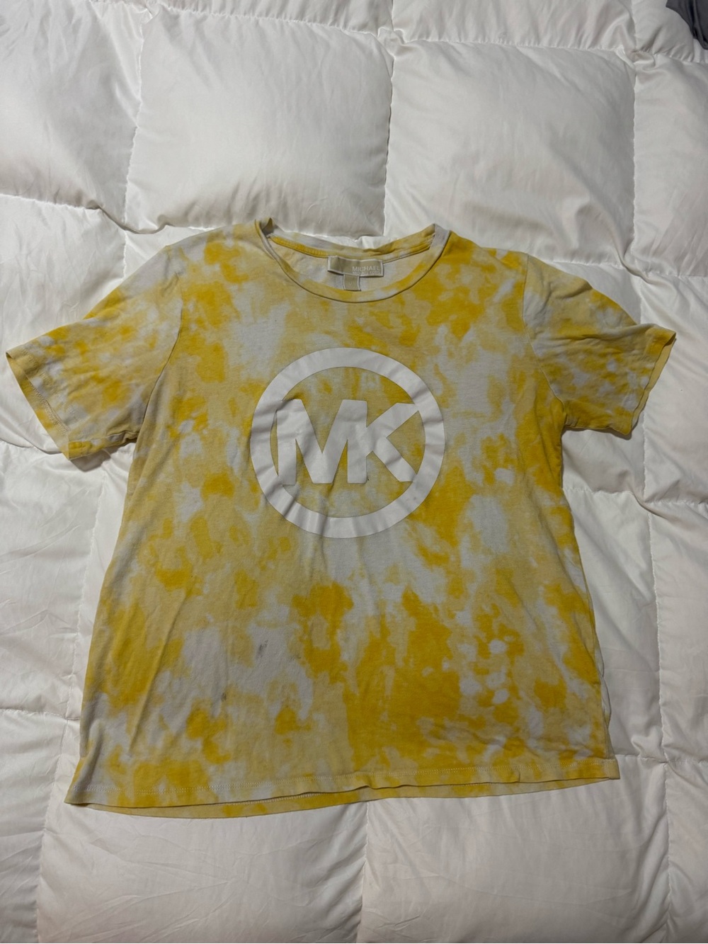Michael Kors Logo T-Shirt Yellow Tie Dye Graphic Tee Medium Casual Summer